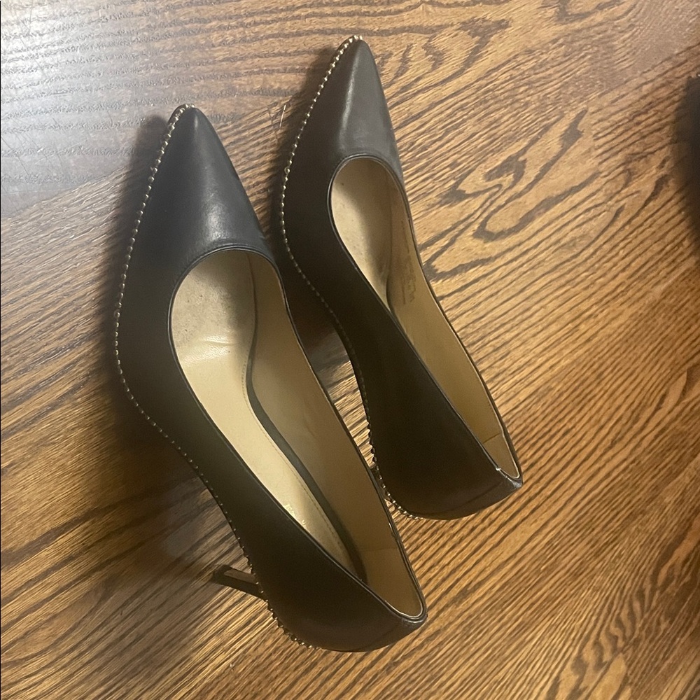 Coach Black Leather Pointed-Toe Pumps with Stud Trim - Picture 2 of 3